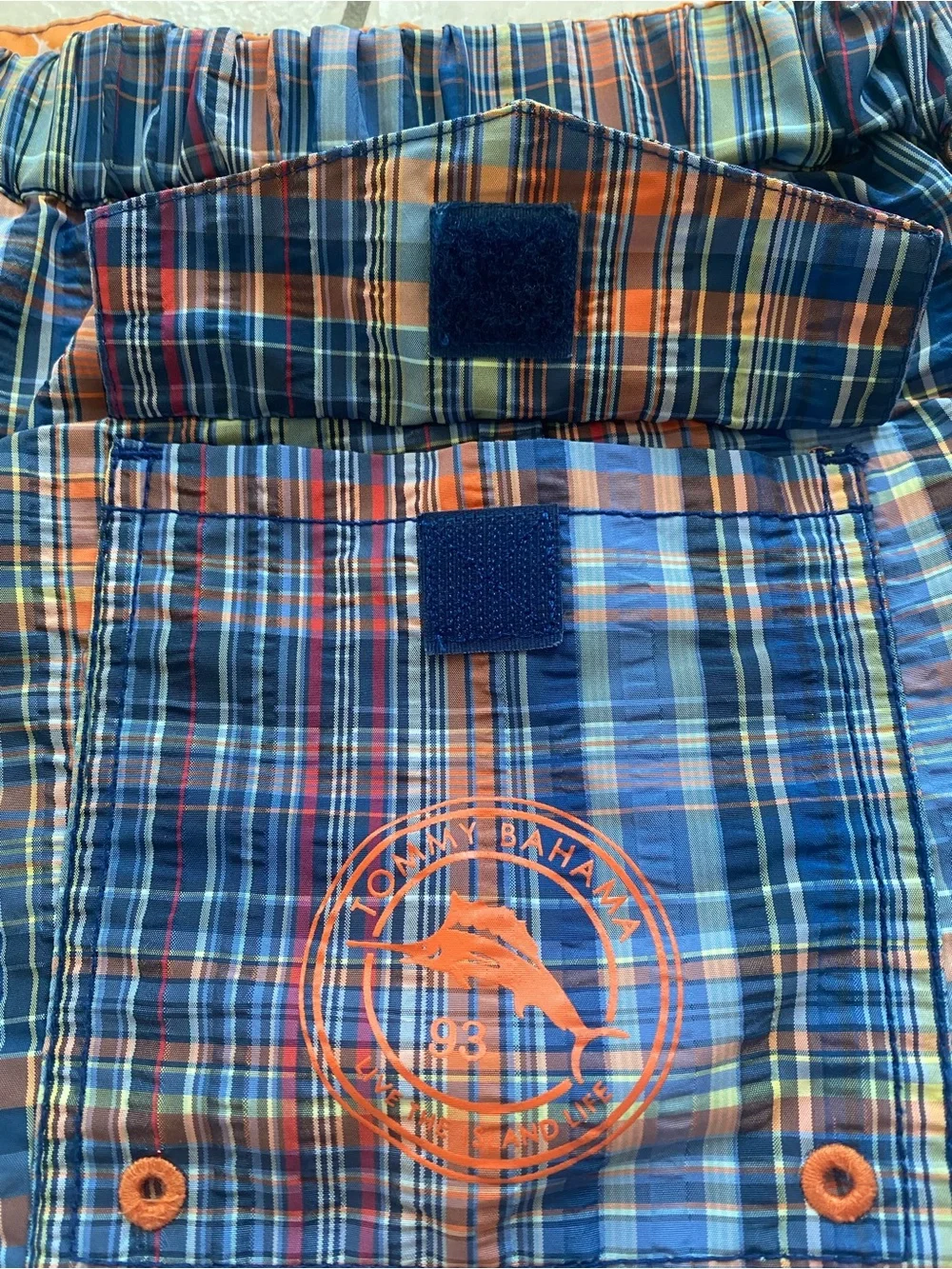 Tommy Bahama Mens XL Swim Trunks Plaid Blue Orange Mesh Lined Beach Shorts - Picture 11 of 16